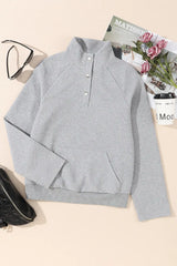 Light Grey Textured Buttoned Sweatshirt