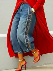 Women's Retro Ethnic Pattern Art Print Casual Jeans