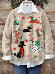Cute Dog Art Print Knit Pullover Sweater