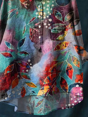Abstrct leaves Art Print Casual Cotton And Linen Shirt