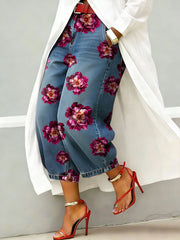 Women's Vintage Pattern Print Casual Jeans