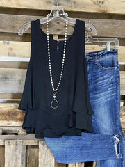 Solid Color Casual Layered Hem Sleeveless Tank Top