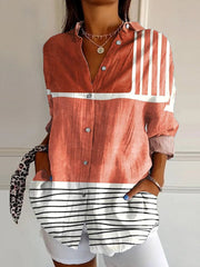 Women's Abstract Geometric Art Print Casual Cotton Shirt