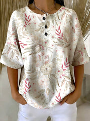 Women's Vintage Flowers Pattern Printed Casual Cotton Waffle Knit Sweatshirt