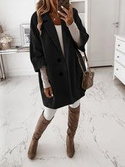 Autumn and Winter Three-quarter Sleeve Button Lapel Pocket Woolen Jacket