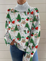 Christmas Puppy Art Print Knit Turtleneck Pullover Sweater