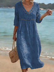 Women's Floral Art Print Casual Cotton Linen Dress