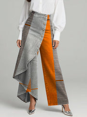 Women's Vintage Geometry Print High-waisted Relaxed Fit Wide-leg Jeans With A Stylish Design.
