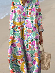 Summer Fruit Repeat Pattern Printed Women's Flowy Dress