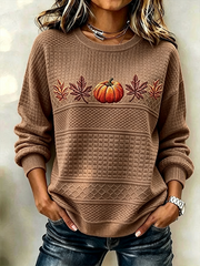 Casual Crew Neck Maple Leaf Sweatshirt Printing