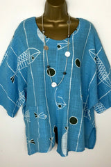 Geometric Print Crew Neck Half Sleeves Blouse