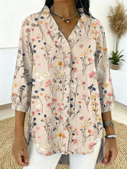 Women's Vintage Flower Print Casual Ruffled Shirt