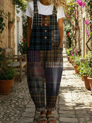 Women's Patchwork Vintage Print Casual Denim Jumpsuit