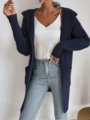 Autumn and Winter Women's Hooded Pit Knitted Sweater Cardigan Jacket