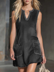 Women's V-neck Sleeveless Casual Loose Denim Dress