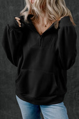 Women's Casual Black Zip up Stand Neck Sweatshirt
