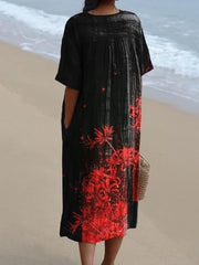 Japanese Red Spider Lily Art Printed Women's Flowy Dress