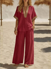Casual Linen And Cotton Two-piece Set