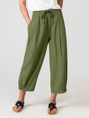Women's Slacks with Cotton and Linen Drawstring Pockets
