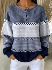 Casual Color Block Henley Collar Long Sleeve Sweatshirt