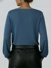 Women's V-neck Long-sleeved Casual Loose Denim Top