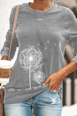 Dandelion Print Crew Neck Long Sleeves Sweatshirt