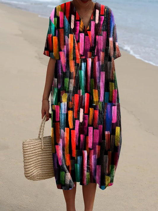 Women's Abstract Geometric Art Print Casual Flowy Dress