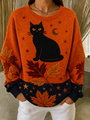 Casual Cat Crew Neck Long Sleeve Sweatshirt