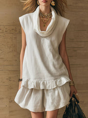 Women's Sleeveless Ruffled Mini Skirt Two-Piece Set