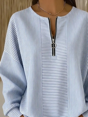 Women Striped Crew Neck Long Sleeve Vintage Daily Fall Sweatshirt