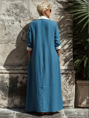 Casual Color-block Sleeveless Linen And Cotton Dress