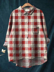 Vintage Plaid Pattern Art Print Casual Cotton And Linen Shirt