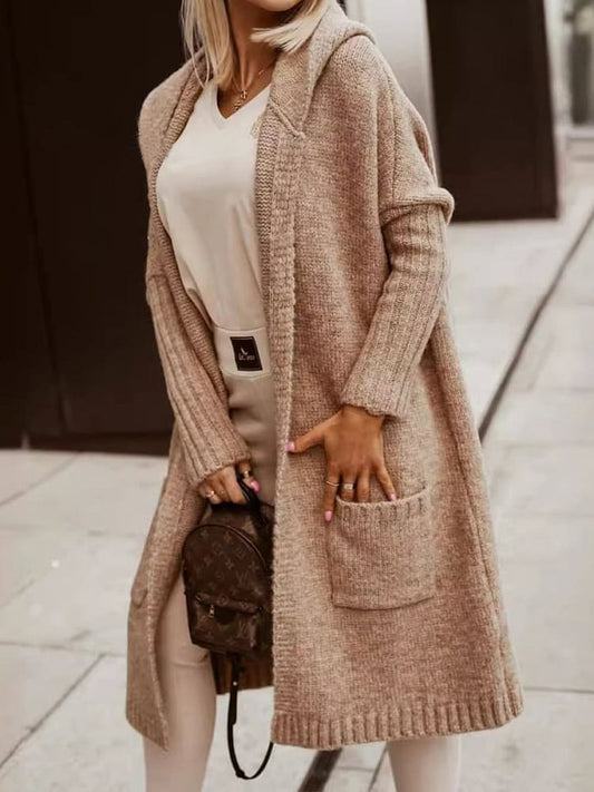Long Cardigan Lapel Hooded Long Lettered Loose Knitted Jacket