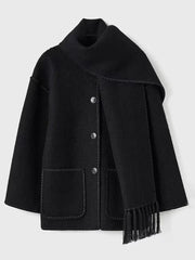 Women's Thickened Loose Woolen Coat with Scarf and Tassels