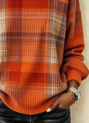 Casual Plaid Crew Neck Long Sleeve Sweatshirt