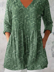 Women's Elegant Floral Pattern V Neck Top