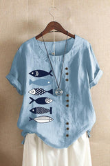 Animal Print O-neck Short Sleeves T-shirt