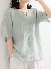 Women's Embroidered Loose V-neck T-shirt