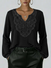 Women's V-neck Long-sleeved Casual Loose Denim Top
