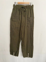 High-waisted Buttoned Cotton and Linen Pants Cropped Pants
