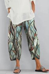 Abstract Print with Pockets Casual Pants
