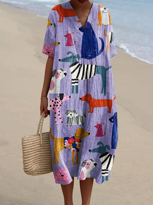 Women's Dog Art Print Casual Dress