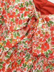 Floral Print Sweetheart Neckline Midi Dress