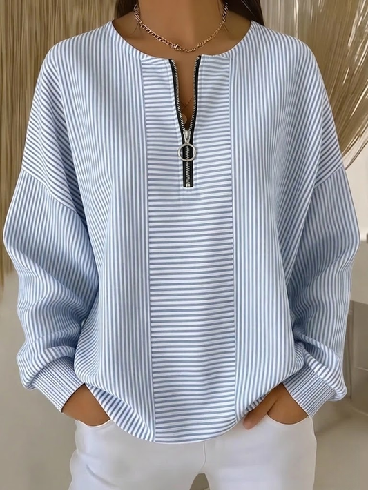 Women Striped Crew Neck Long Sleeve Vintage Daily Fall Sweatshirt