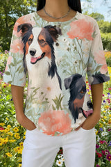 Womens Peach Dog Floral Print Casual Waffle Cotton Shirt
