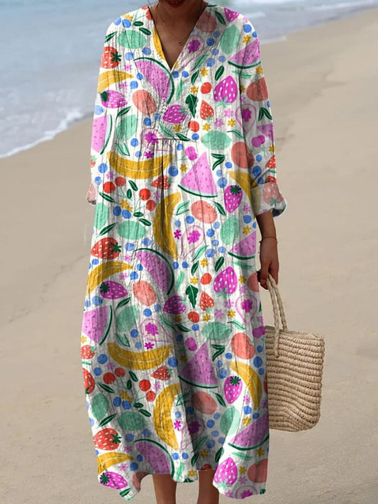 Summer Fruit Repeat Pattern Printed Women's Flowy Dress