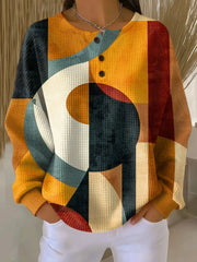 Women's Geometric Pattern Art Print Casual Cotton Waffle Sweatshirt
