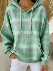 Women's casual retro autumn plaid textured hoodie