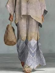 Women's Vintage Art Comfortable Loose Cotton Linen Wide-leg Pants Two-piece Set
