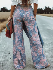 Women's Vintage Flower Patterns Print High-waisted Relaxed Fit Wide-leg Jeans With A Stylish Design